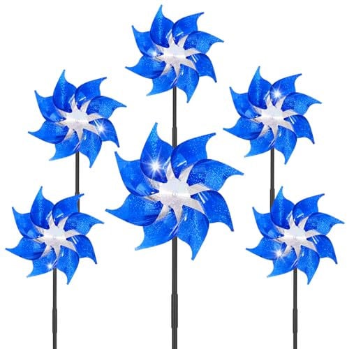 LUKDUNG 6 Stück Windräder Vogelabwehr, Vogelabwehr Reflektierende Windrad, Obstgarten Vogelschreck Windrad Balkon, Dekoration Garten für Protect Garten Hof Balkon (Blau-6pcs, 18cm)