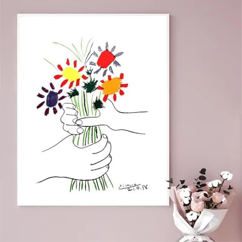 Pablo Picasso 1958 Blumenstrauß des Friedens, Kunstwerk, Leinwandgemälde, Drucke, Picasso-Kunst, Poster, Bild, Heimzimmer, Wandkunst, Dekor, 50 x 70 cm, rahmenlos