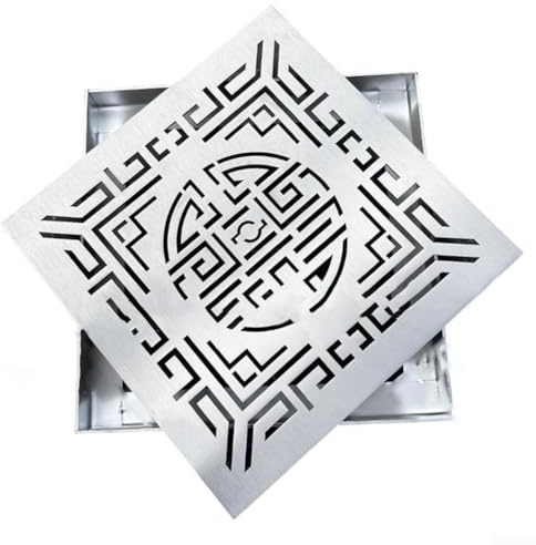 Zoegneer Abflussgitter für den Außenbereich, Kanalrost, quadratisch, Bodenablauf, Regenwasserkanalisation, Abdeckung mit Rahmen für Garten, Auffahrt, silberfarbener Edelstahl (200 x 200 x 20 x 2 mm)