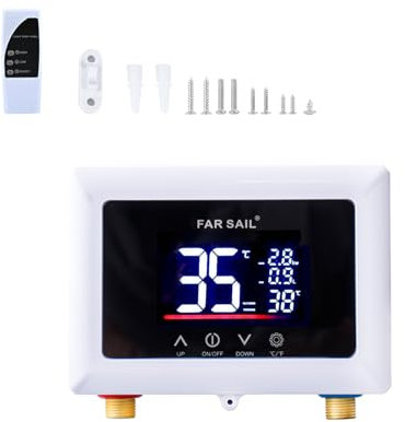 Mini Durchlauferhitzer, 220V 5500W Elektrische Durchlauferhitzer mit LED Temperaturanzeige, Temperatur und Fahrenheit Celsius Umschaltung, Mini-Warmwasserbereiter für Küche und Badezimmer