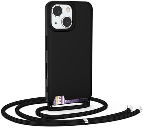 CAROKI Detachable Crossbody Lanyard Phone Case for iPhone 15,Necklace Mobile Phone Cover with Card Holder Bumper iPhone 15 Cover Holder with Neck Cord Lanyard Strap-Black