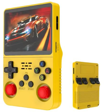 R36s Console de jeu portable rétro, écran IPS de 3,5, stockage de 64 Go, batterie de 3000 mAh, plus de 17 000 jeux, violet (jaune)