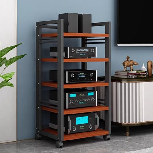 Audio Rack Hifi Shelf Bewegliche 5-stufige Medienaufbewahrungsregale, offenes, stabiles, mehrschichtiges Audio-/Video-Aufbewahrungsregal, Eckschrank for AV-Verstärker und Tonbandgeräte for den Aufnahm