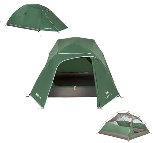 KADVA Zuverlässiger Wetterschutz - 3-Personen Zelt - Robustes Ripstop Gewebe - Grün - Für Camping & Trekkingtouren