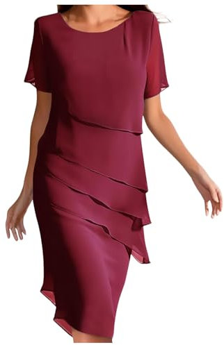 Vestito Donna Estivo Abiti Elegante Orlo a Volant Boho Curvy Leggera Elasticizzata Vestiti Maniche Corte Abito da Camicia Casual Tinta Unita Lungo Spiaggia e Vacanza per Mare, Estate