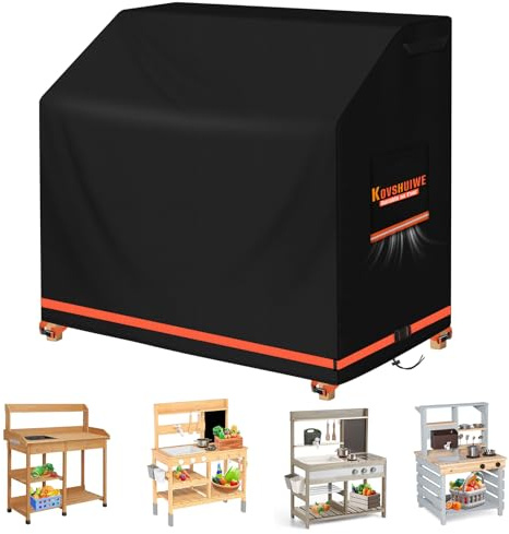 Matschküche Abdeckung 110x50x95 cm, 420D Oxford Stoff Wasserdichte | Outdoor Spiele Küche Staubdicht, UV-beständig, reißbeständig, langlebig, Küchenschutzdeckel Lüftungsöffnung