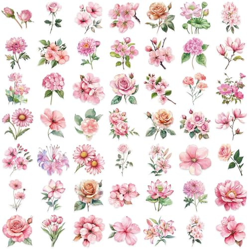 50 Blätter Blumenaufkleber Gitarre Aufkleber Wasserdichte Wasserflasche Schöne Dekoration Für Scrapbooking