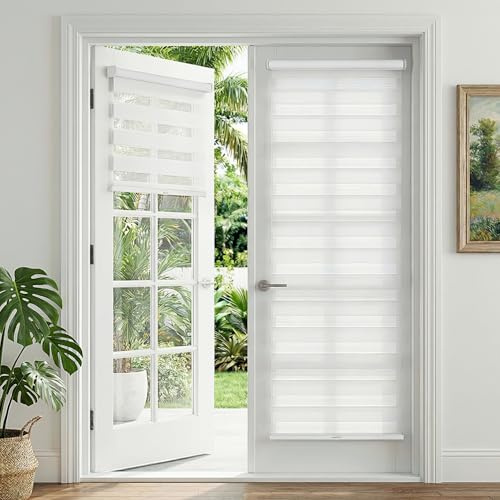 No Drill Zebra Blinds for French Door, 24 5/8 W x 72 L, White | Cordless Blinds for Door with 24 Covering Width, Small Gap Design Light Filtering Sheer Shades for Indoor Windows, 1 Panel
