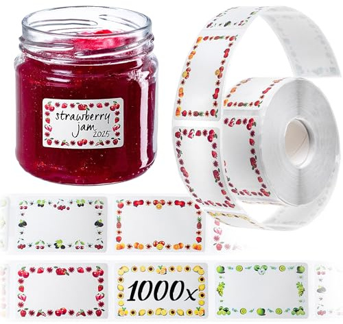 KADAX 1000er Set Marmeladen Etiketten Selbstklebend, Klebeetiketten zum Beschriften von Gläsern, Dosen & Flaschen, Aufkleber für Marmeladengläser & Einmachgläser