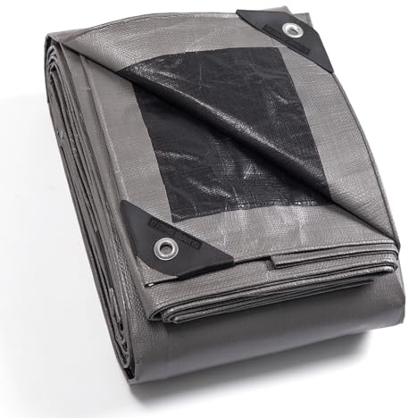 GUARD SHIELD Tarpaulin Waterproof Heavy Duty Silver/Black 4m x 8m Tarp with Eyelets UV Resistant Multipurpose for Outdoor 160g/m²