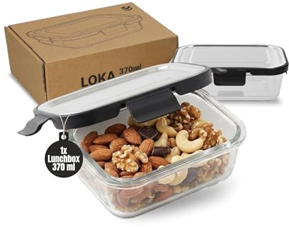 Vorratsdose 370 ml Borosilikatglas - auslaufsichere Meal Prep Box Schwarz | hitzebeständig, 4-fach Clip, Deckel, Meal Prep, Mikrowelle, Gefrierschrank, stapelbar, robust