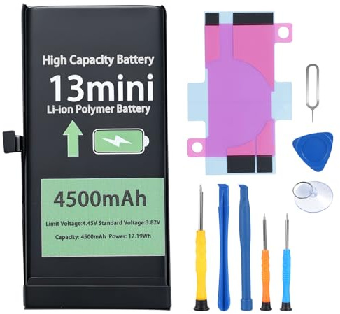 Battery Replacement for iphone 13 mini for All-Day Reliable Use, 4500mAh High Capacity 0 Cycle Lithium Polymer with Tool Kits for Heavy Users (A2481/A2626/A2628)