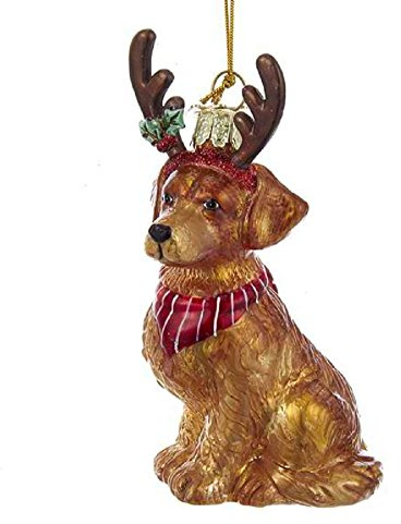 Kurt Adler Noble Gems™ Golden Retriever mit Geweih - Glas-Hängeschmuck | Glas-Weihnachtsornament - Gold - 4in - Realistisch Tierisch, Traditionell - Weihnachten