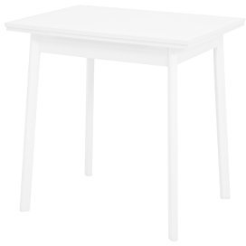 Hela Tische, Küchentisch Singeltisch Trier, Holzwerkstoff Dekor Weiß, Massivholzgestell Buche, ausziehbar, 75-112x55x74cm