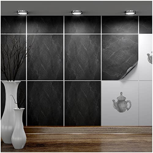 FoLIESEN - Fliesenaufkleber 20x25 cm | selbstklebende Fliesen-Folie für Bad & Küche | entfernbare Klebe-Folie für Wandfliesen Küchenrückwand & Bordüren | 50 Klebefliesen, .:Dekor Black Slate