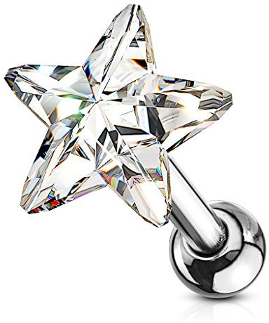 Autiga Tragus Ohr Piercing Stecker Helix Cartilage Barbell Stern Star Zirkonia Kristall Chirurgenstahl Silber-klar