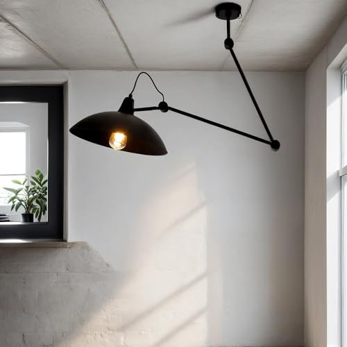Deckenleuchte Metall Schwarz Esstisch Esszimmer L:50 cm E27 höhenverstellbar zielgerichtet flexible Retro Deckenlampe Büro MELOS