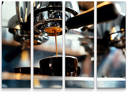 Paul Sinus Art Leinwandbilder | Bilder Leinwand 130x90cm 4 Teile professionelle Kaffeemaschine beim Brühen