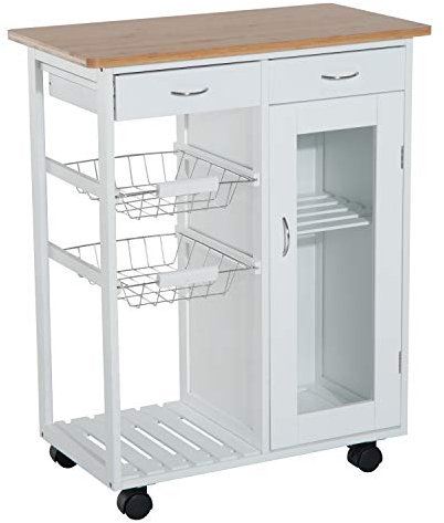HOMCOM Carro de Cocina Carrito de Servir Multiusos Estantería Carrito Auxiliar con Ruedas para Baño Dormitorio con Estantes Cestas Cajones 70x37x85cm Madera