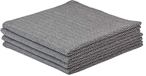 Alphadeco 4 Stück Stoff-Servietten & Geschirrtuch im Modernen Zigzag Fischgrät Design - 44x44cm - 100% Baumwolle (Grau)