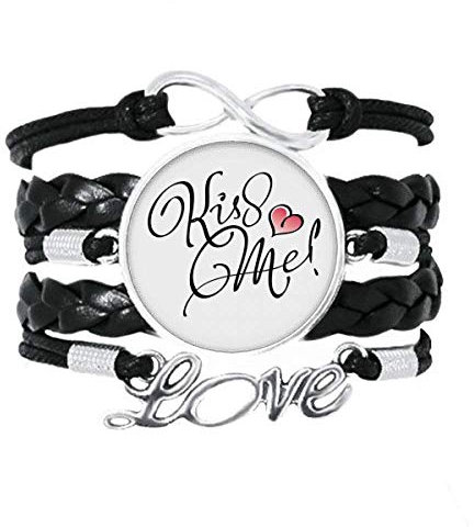 DIYthinker Kiss Me Armband mit Herz-Zitat und Handschrift, gedrehtes Leder, Strickseil, Geschenk