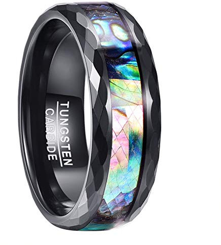 Vakki Abalone Ring 8mm Schwarz Wolfram Ring für Herren Versprechensring Bequeme Passform Größe 53(16.9)