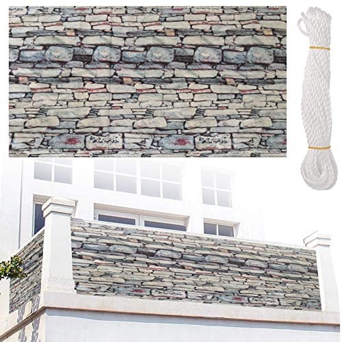 Brise Vue pour Balcon Protection Visuelle, Cache Balcon Brise Vue, D'Intimité Toile de Balcon Protection Contre Les Regards, Opaque Polyester Résistant Aux UV, Motif Pierres,0.9 * 10m