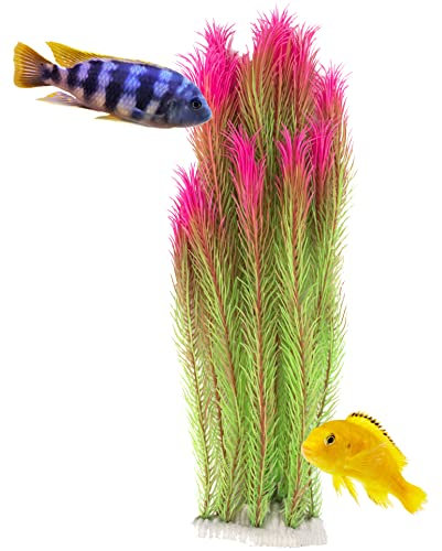 Mascot Pets Plante artificielle en plastique vert et rose de 40 cm de haut pour aquarium, décoration de verdure aquatique