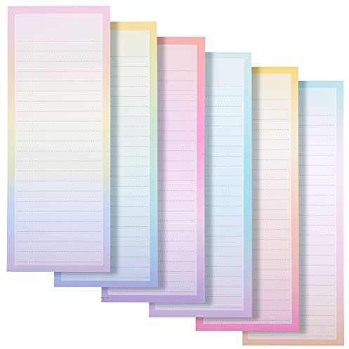 6 Magnetische Notizblöcke, Anheften an Kühlschrank, Liniert, 60 Blatt, 8,9 x 22,9 cm, Regenbogen-Designs