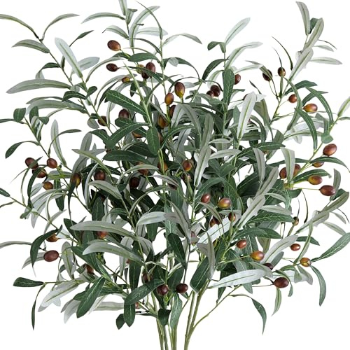 FiveSeasonStuff 6 Stems Artificial Long Stem Olive Leaves and Branches Greenery Floral Arrangement Decoration Home Décor 75cm Tall