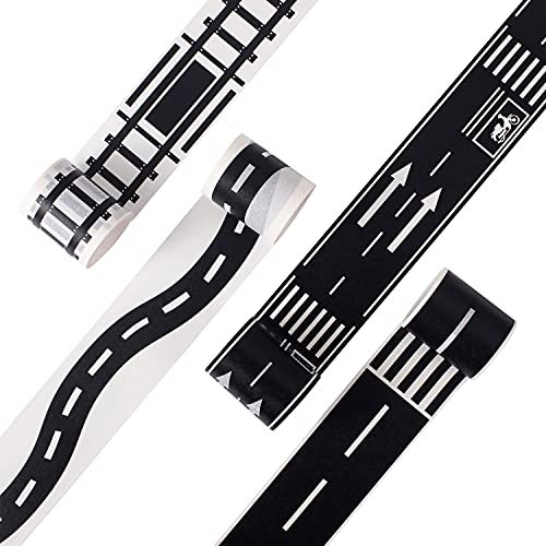 YUBX Road Railway Washi Tape Set 4 Rollen Klebeband Dekoratives Papier Masking Tape für Basteln, Bullet Journals, Planer, Scrapbooking, Verpackung (50mm x 5m)