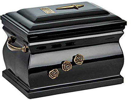 Urne funéraire en forme de cercueil de cendres composite pour adulte (noir + plaque commémorative)