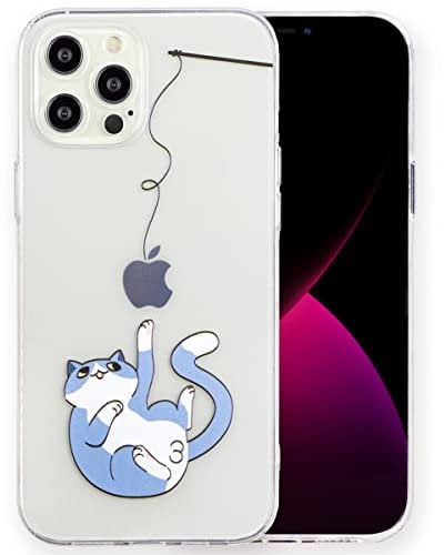 INLOYGEM Case for iPhone 12 Pro Max, Clear Shockproof Soft TPU Bumper Cover with Blue Cat Pattern, Slim Thin Transparent Phone Case for Apple iPhone 12 Pro Max-Blue Cat