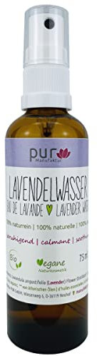 pur Manufaktur 75 ml Lavendelwasser bio 100% naturreines Lavendel-Hydrolat in Glasflasche mit Zerstäuber