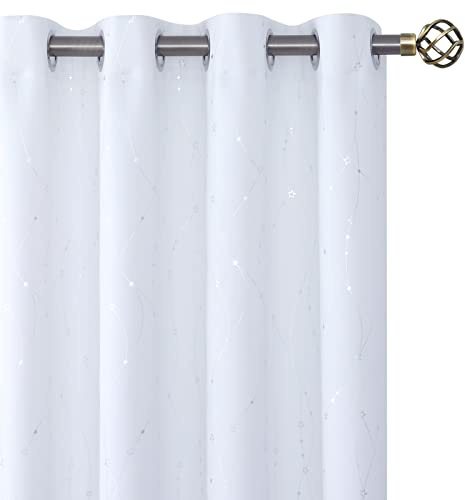BGment Kindervorhänge für Schlafzimmer, Stern- und Wellen-Druck, Raumverdunkelungsvorhänge, wärmeisolierte Vorhänge mit Ösen, dekorieren Kinderzimmer, 2 Paneele (132 x 213 cm, Reinweiß)