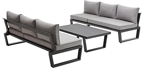 Dehner Gartenlounge Bellevue inkl. Polster, 3-teilig, Aluminium/Polyester/Polyurethan, dunkelgrau/hellgrau