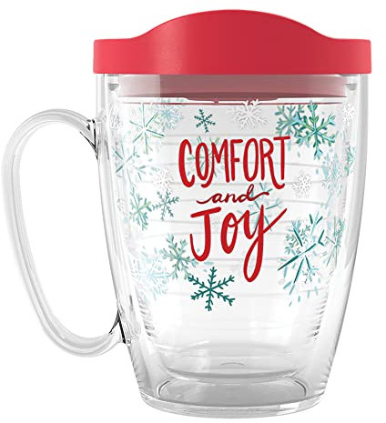 Tervis EttaVee Christmas Holiday Comfort and Joy Made in USA Double Walled Insulated Tumbler Travel Cup Keeps Drinks Cold & Hot, 16oz Mug, Comfort and Joy