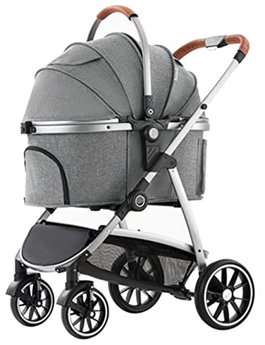 BSFHQS Hundebuggy 2-in-1 Hundewagen Katzenbuggy Transporttasche Mit Universal Rad Und Aufbewahrungskorb Faltbar Leicht Für Hunde Bis 20 Kg Haustiere (Color : Gray(Grey))