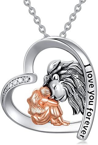 enjoylifecreative Löwe Mädchen Halskette für Frauen Mädchen Freundin Sterlingsilber Herz Löwe Anhänger Freundschaft Geburtstag Schmuck Geschenk