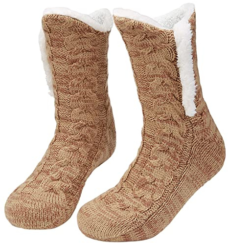 Niofind Fluffy Slipper Socks for Women and Men, Thermal and Knitted, Winter Fuzzy Bed Slipper Socks With Grippers, One Size Non Slip