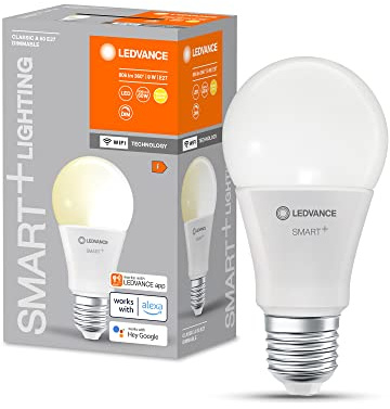 LEDVANCE Smarte LED-Lampe mit WiFi Technologie, Sockel E27, Dimmbar, Warmweiß (2700 K), ersetzt Glühlampen mit 60 W, SMART+ WiFi Classic Dimmable, 4er-Pack