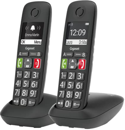 Gigaset E290 mit zweitem Mobilteil - Duo Set Senioren-Telefon ohne Anrufbeantworter, mit extra großen Tasten und Displays, Schnellwahltasten, Verstärker-Funktion für extra lautes Hören, schwarz