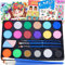 Chennyfun Eye Shadow Set de Pintura Cara Infantil,Unicornios Pintura Facial 16 Colores, con 1 Folleto Tutorial Pintado y 3 Pinceles, 3 Brillos para Halloween/Navidad/Cosplay de Maquillaje