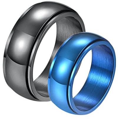 Trauringe für Frauen, Paar Ringe Blau Edelstahl 8mm Spinner U zum Hochzeitstag des Paares