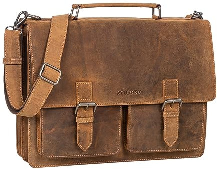 STILORD 'Amandus' Aktentasche Herren Leder Groß Damen Ledertasche Lehrer Laptoptasche 14 Zoll Businesstasche Vintage Echtleder Lehrertasche Leder, Farbe:bergamo - braun