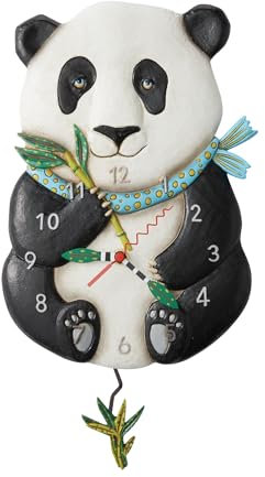Enesco Allen Designs Snuggles The Panda Holding Bambus-Pendel-Wanduhr, 30,5 cm, mehrfarbig