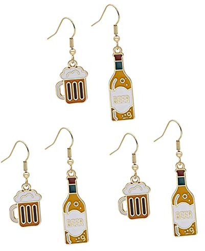 RORPOIR 3 Pairs Patrick's Day Asymmetric Earrings Festival Jewelry Beer Bottle Earrings Lightweight