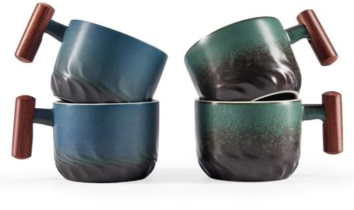 CLASGLAZ 170ml Ceramic Espresso Cups Set of 4 (Blue&Green)