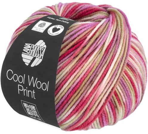 LANA GROSSA Cool Wool Print | Extrafeine Merinowolle waschmaschinenfest und filzfrei | Handstrickgarn aus 100% Schurwolle (Merino extrafein) | 50g Wolle zum Stricken & Häkeln | 160m Garn FB 831