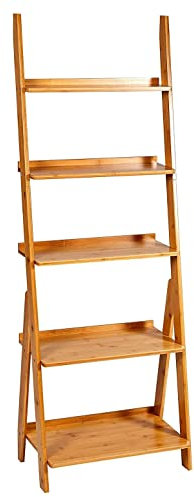 K KELBEL Bambusregal Badregal, Bücherregal,Küchenregal Leiterregal mit 5 öffenen Regalen,Pflanzenregal,Balkonregal,Blumenregal für Kleine Raum,Wohnzimmer,Balkon,Büro,53 x 31,5 x 151cm,Natural